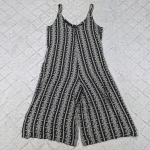 Natural Life Jumpsuit Women's M Gray White Floral Wide Leg V-Neck Sleeveless